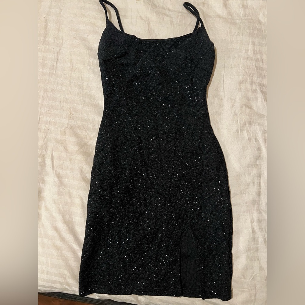 Sparkly black slit dress